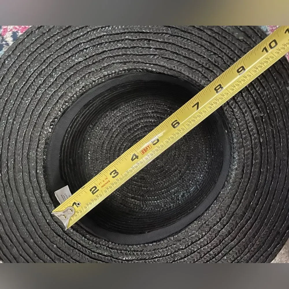 Vintage Straw Hat With Plastic Chain Hat Band Black